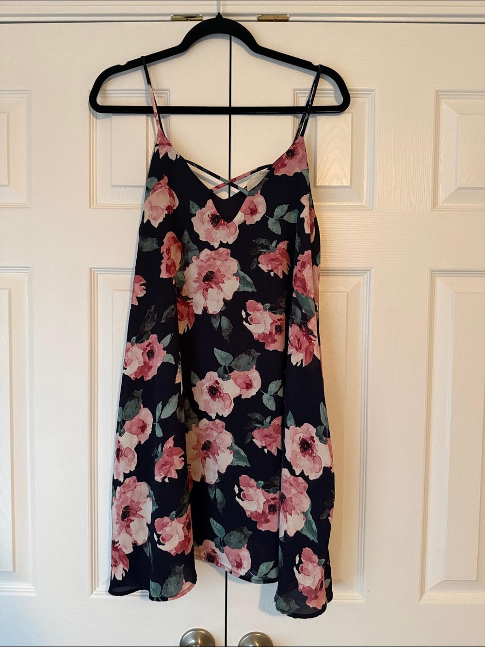 Peach Love California Navy Dress with Pink Floral Print